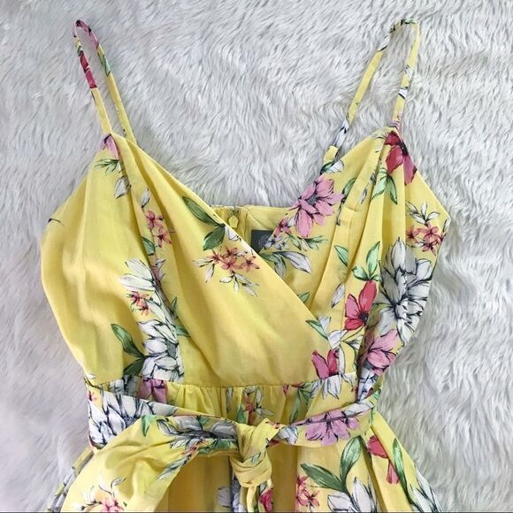 VINCE CAMUTO Yellow Floral Print Midi Dress Sundress Summer Cotton Size 6 New - Picture 4 of 14